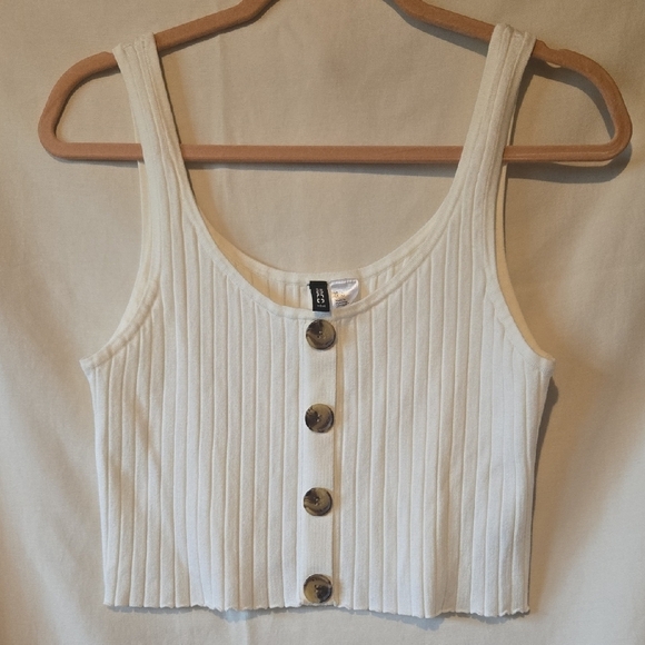 H&M Cream Ribbed Crop Tank Top - Picture 1 of 4